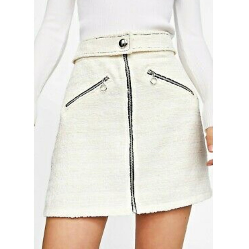Zara Cream Tweed Zipper Skirt